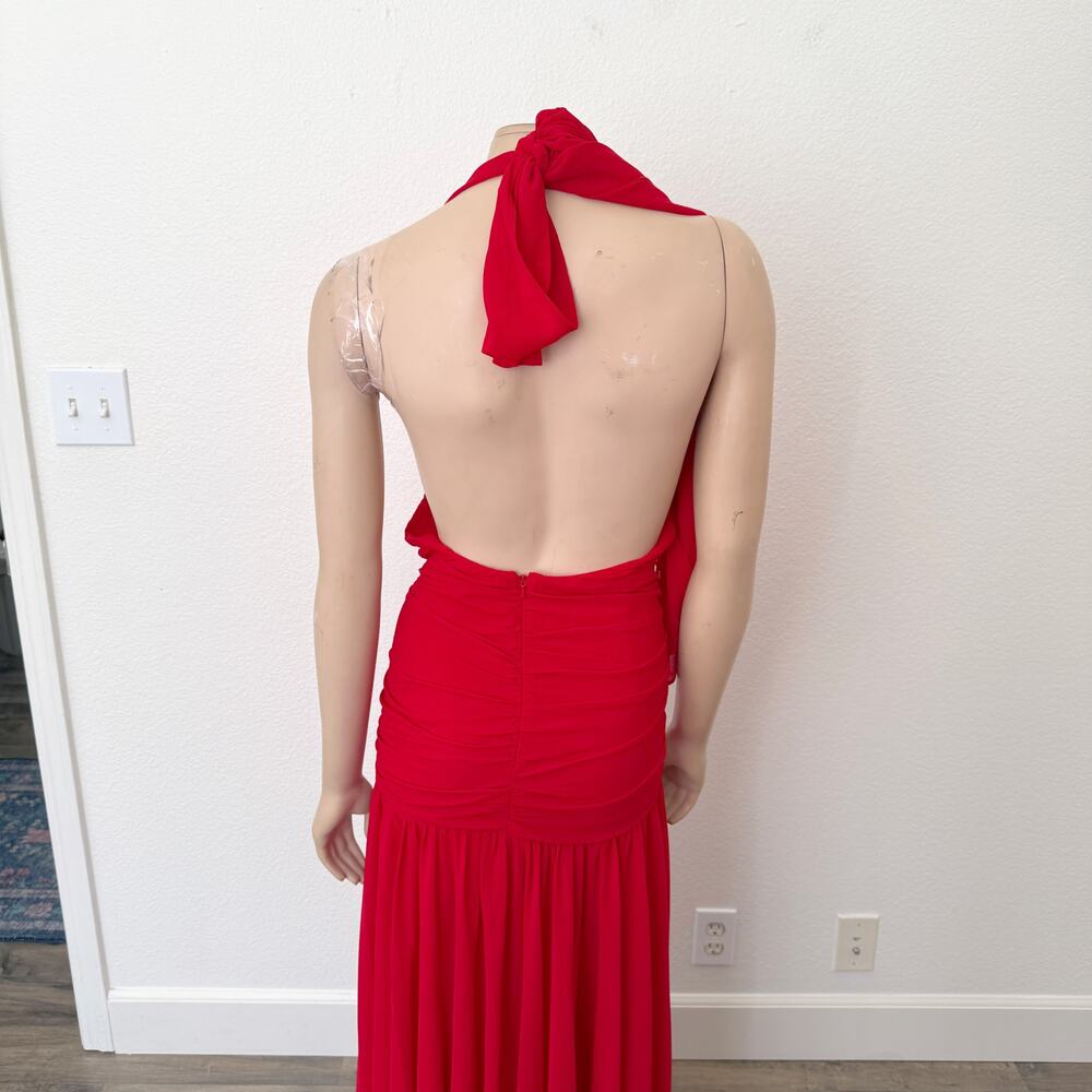 [Anthropologie] Bardot Red Mave Halter Neck Maxi Dress Low Back Ruched Slit 12 - Picture 5 of 12